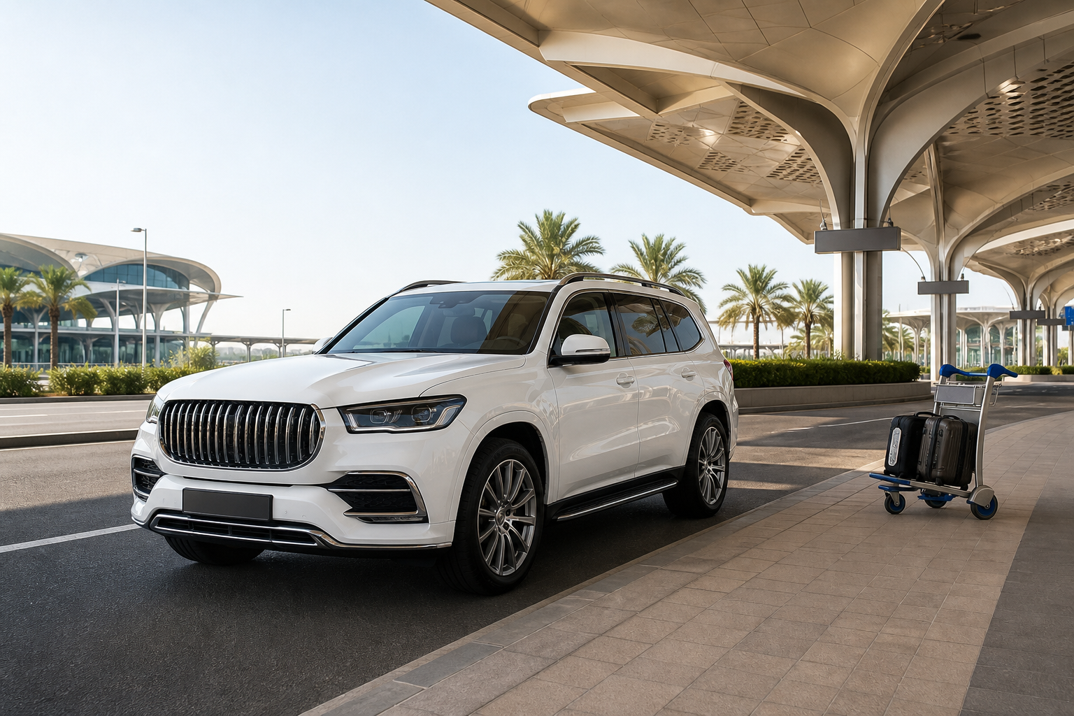 Premium SUV at a UAE airport arrivals entrance